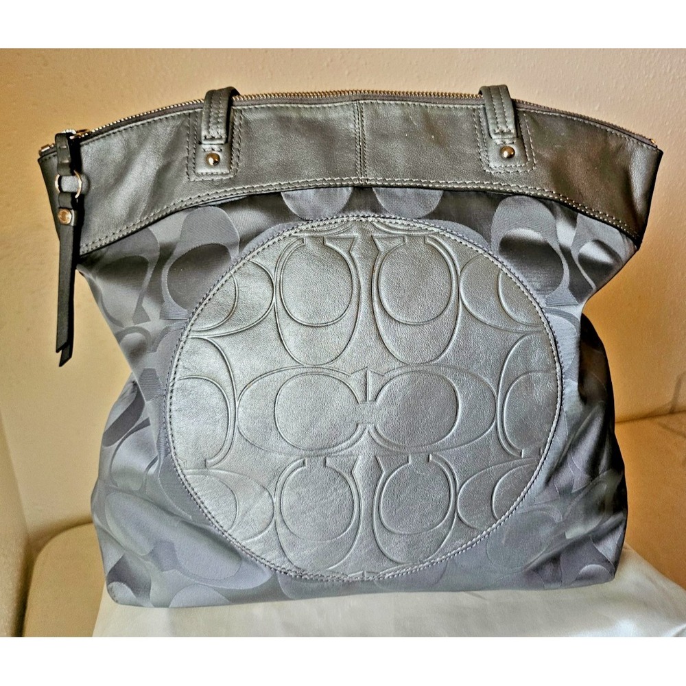 Coach‎ F19440 Signature Grey Tote – Shoulder Bag – Pink Lining